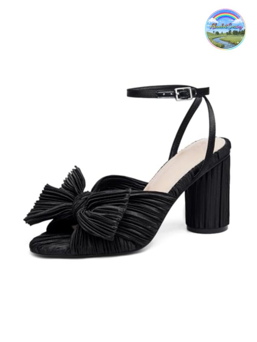 Pleated Knot Heeled Sandals Bridal Wedding Open Toe Ankle Strap Chunky Heels